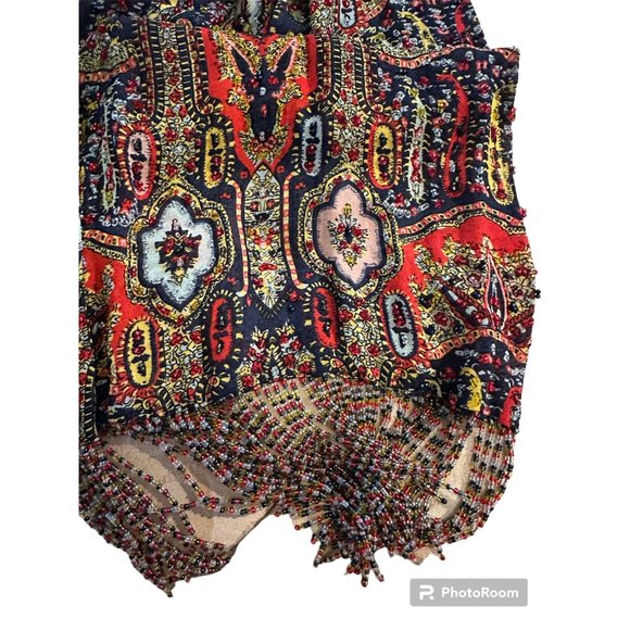 Vintage DKNY Beaded DOuble Layer Silk Paisley Chiffon Scarf - Picture 3 of 4